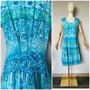Vintage Phool India Boho Dress Lace Up Back Cotton Sundress COLORFUL Sz L NWOT